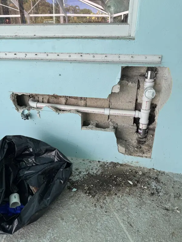 Cast iron drain replacement, after: Replaced with PVC